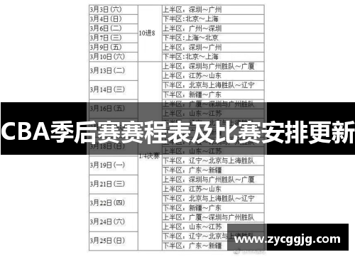 CBA季后赛赛程表及比赛安排更新